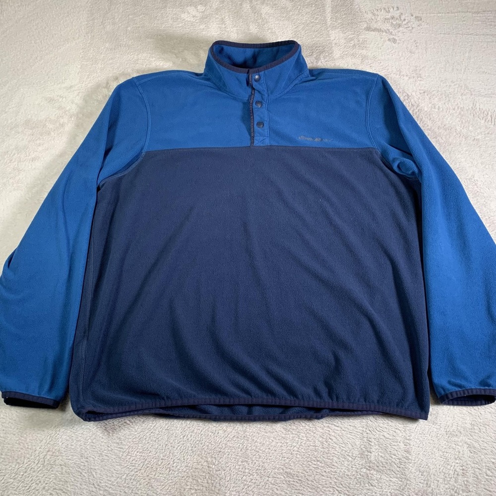 Eddie Bauer Fleece Sweatshirt Mens XL Blue Snap Mock Neck Pullover Logo Two Tone